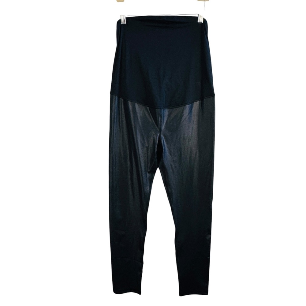 Ingrid Isabel Maternity Faux Leather Leggings‎ Over Belly Panel Black L Chic